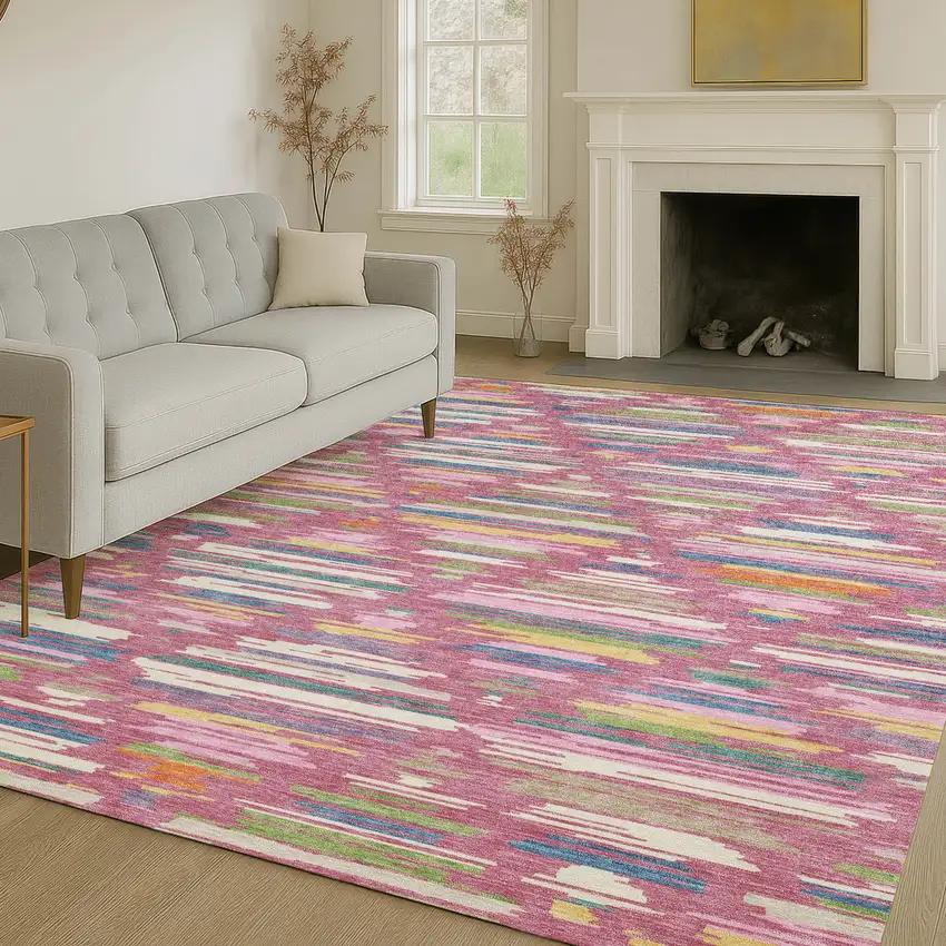Blush And Ivory Southwestern Washable Indoor Outdoor Area Rug Photo 6