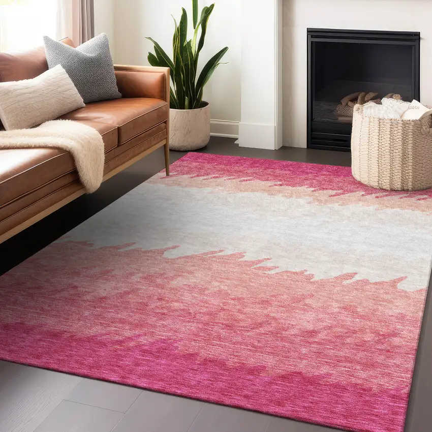 Blush And Ivory Striped Washable Area Rug With UV Protection Photo 5