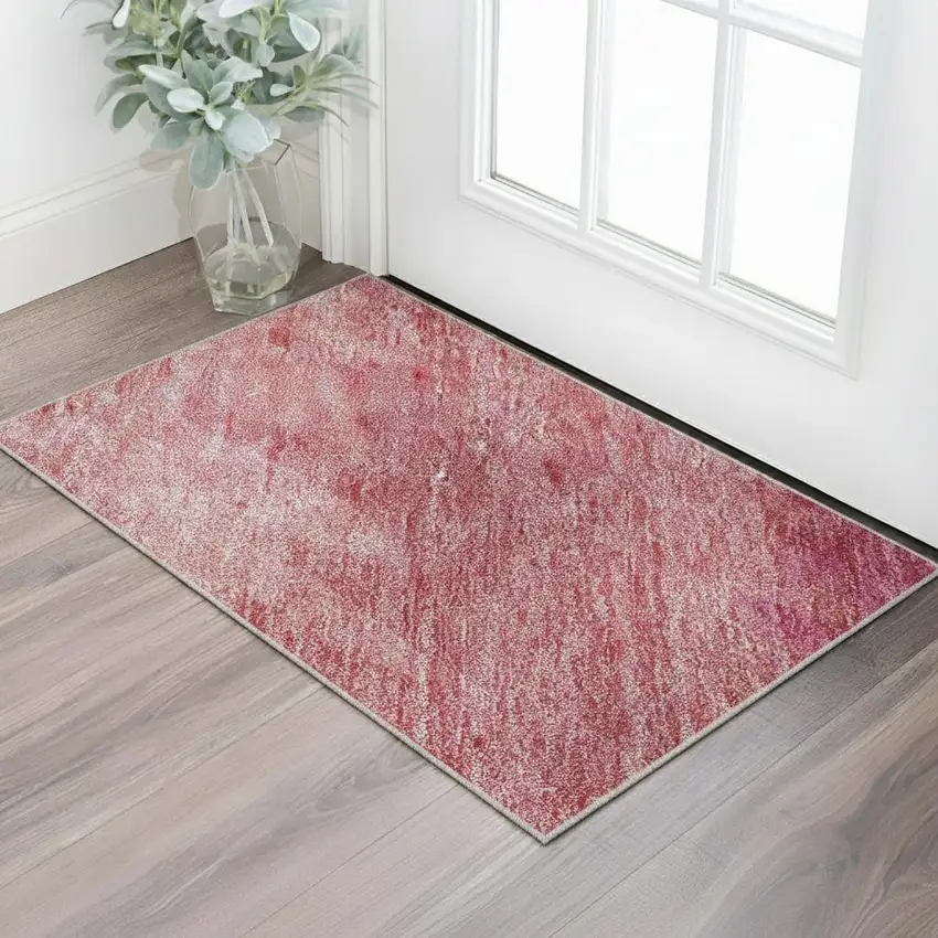 Blush And Ivory Striped Washable Area Rug With UV Protection Photo 2