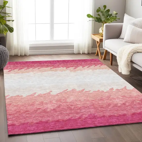 Blush And Ivory Striped Washable Area Rug With UV Protection Photo 3