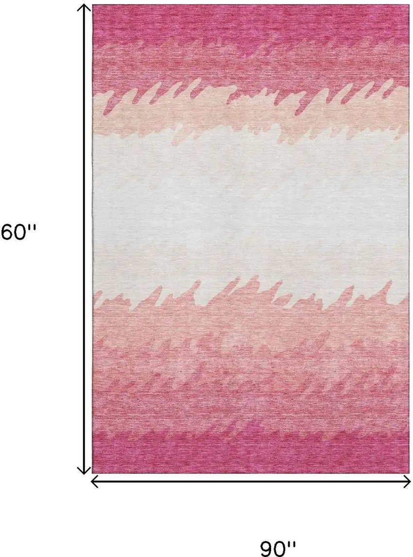 Blush And Ivory Striped Washable Area Rug With UV Protection Photo 3