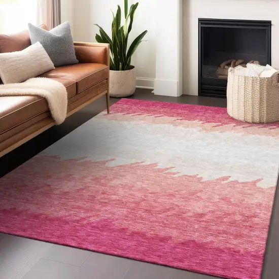 Blush And Ivory Striped Washable Area Rug With UV Protection Photo 4
