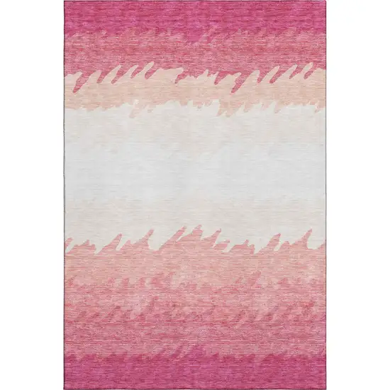 Blush And Ivory Striped Washable Area Rug With UV Protection Photo 5