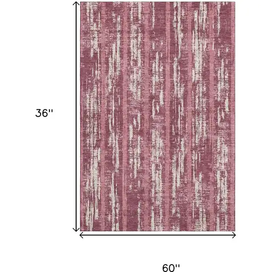 Blush And Ivory Striped Washable Area Rug With UV Protection Photo 3