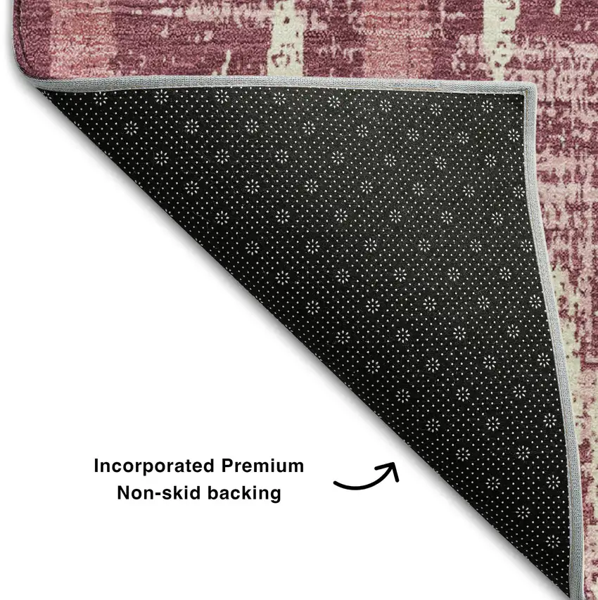 Blush And Ivory Striped Washable Area Rug With UV Protection Photo 4