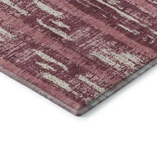 Blush And Ivory Striped Washable Area Rug With UV Protection Photo 5