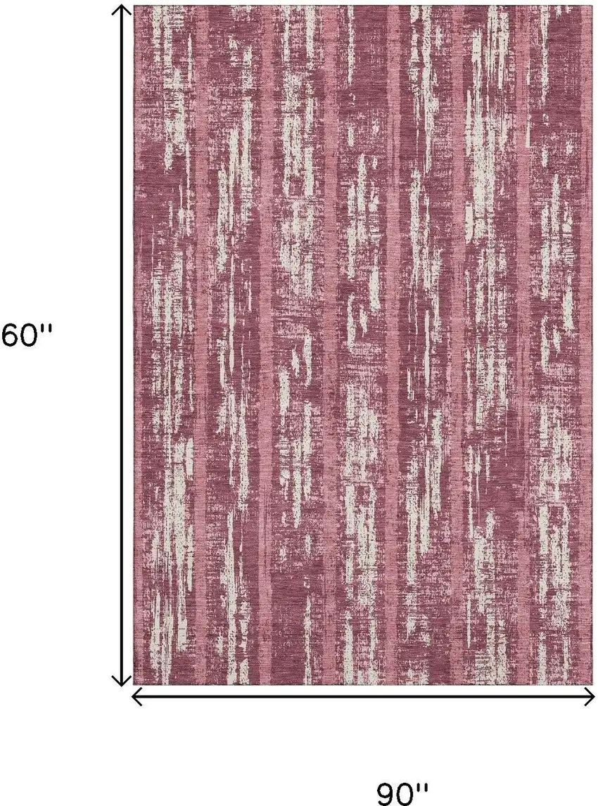 Blush And Ivory Striped Washable Area Rug With UV Protection Photo 9