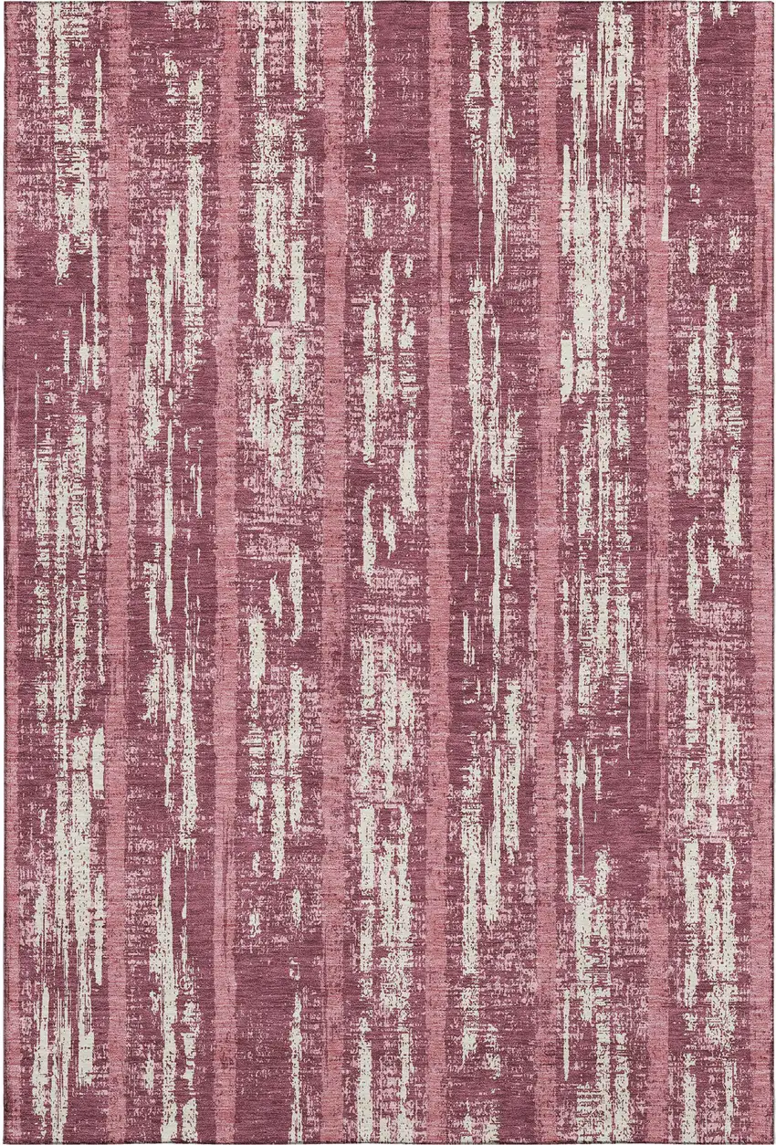 Blush And Ivory Striped Washable Area Rug With UV Protection Photo 3