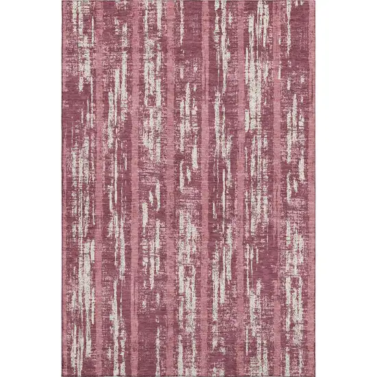 Blush And Ivory Striped Washable Area Rug With UV Protection Photo 3