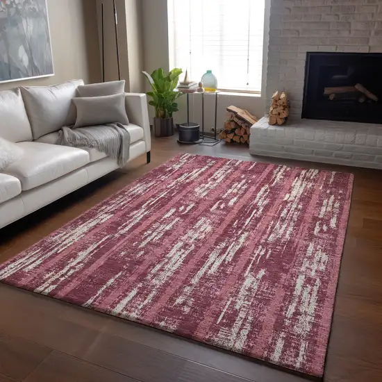 Blush And Ivory Striped Washable Area Rug With UV Protection Photo 1