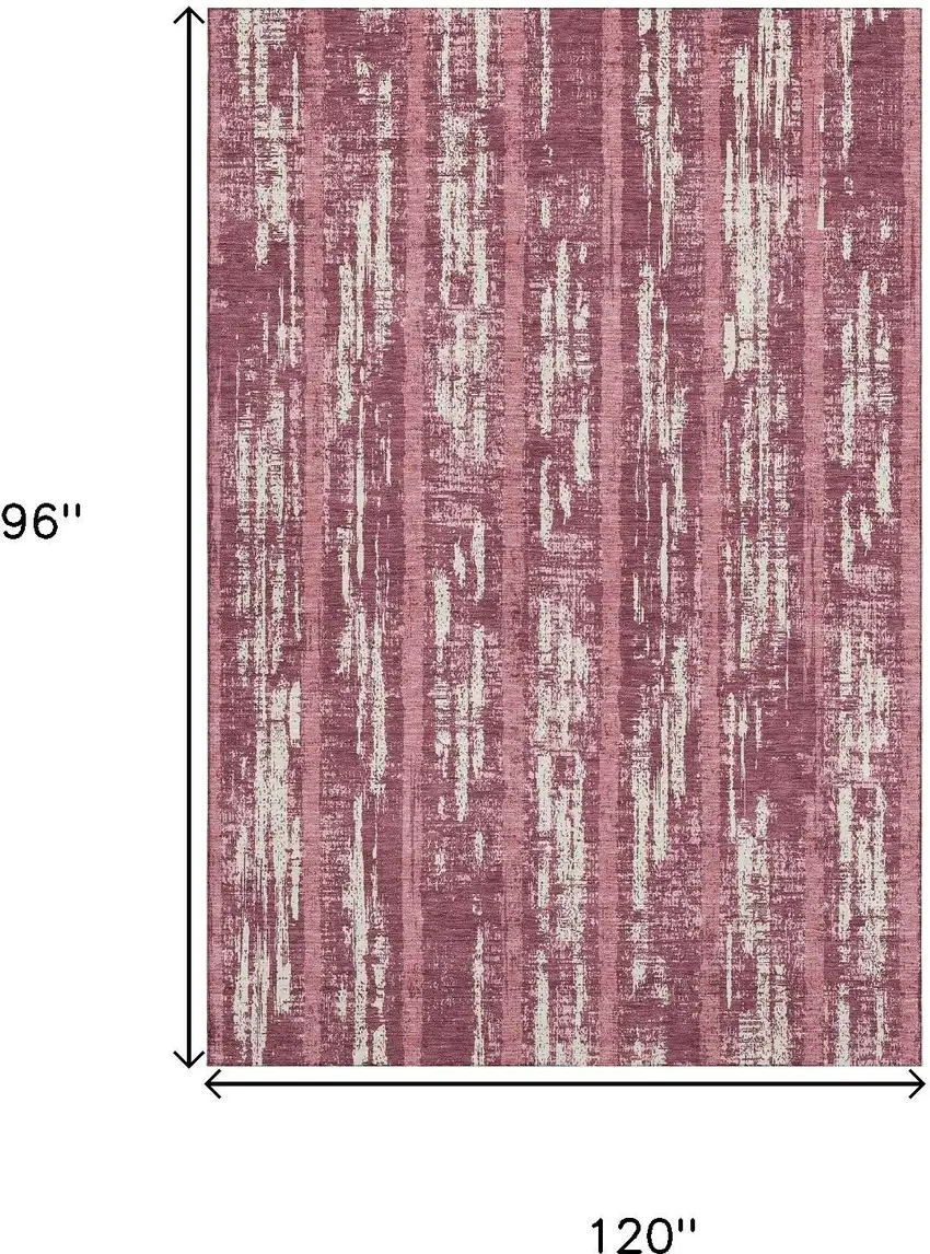 Blush And Ivory Striped Washable Area Rug With UV Protection Photo 9