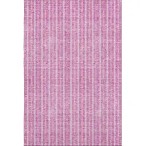 Photo of Blush And Ivory Striped Washable Area Rug With UV Protection
