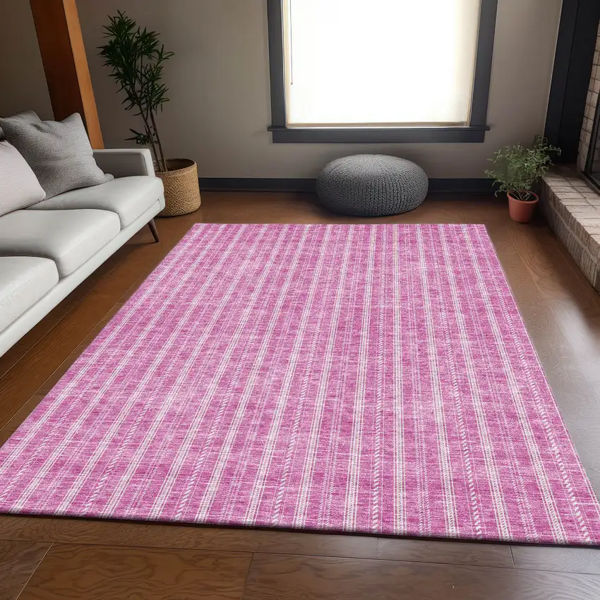 Blush And Ivory Striped Washable Area Rug With UV Protection Photo 5