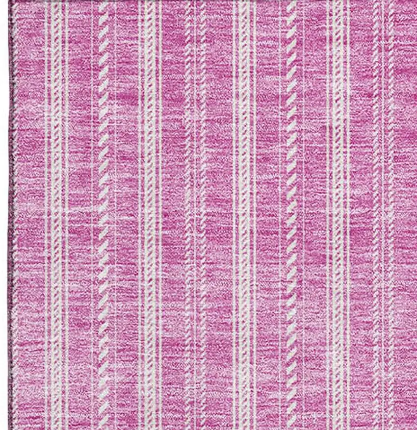 Blush And Ivory Striped Washable Area Rug With UV Protection Photo 2