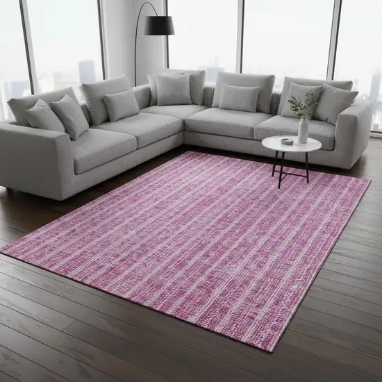 Blush And Ivory Striped Washable Area Rug With UV Protection Photo 2