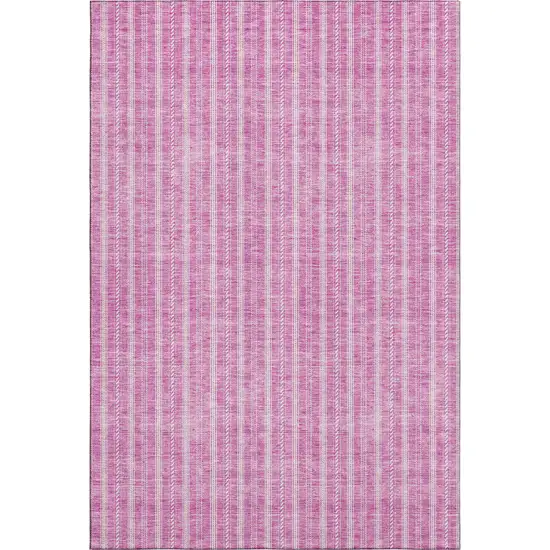 Blush And Ivory Striped Washable Area Rug With UV Protection Photo 1
