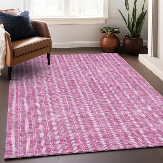 Blush And Ivory Striped Washable Area Rug With UV Protection Photo 4