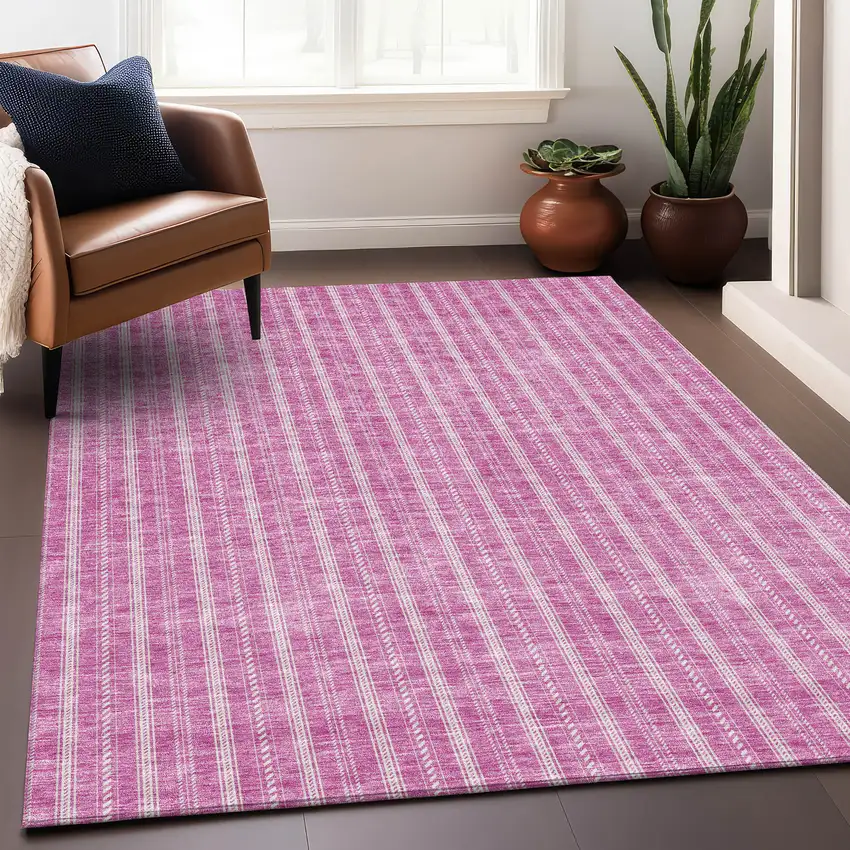 Blush And Ivory Striped Washable Area Rug With UV Protection Photo 4
