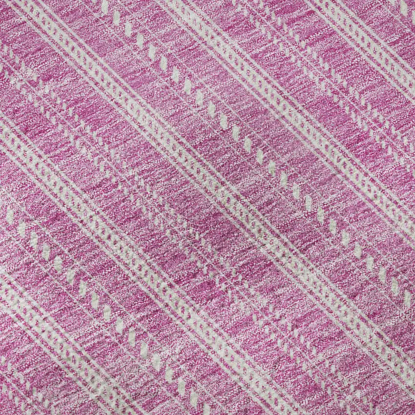 Blush And Ivory Striped Washable Area Rug With UV Protection Photo 9