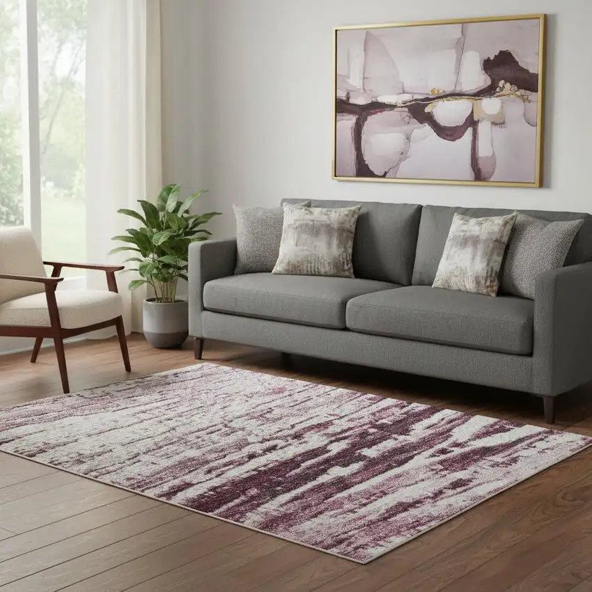 Blush And Ivory Striped Washable Area Rug With UV Protection Photo 2