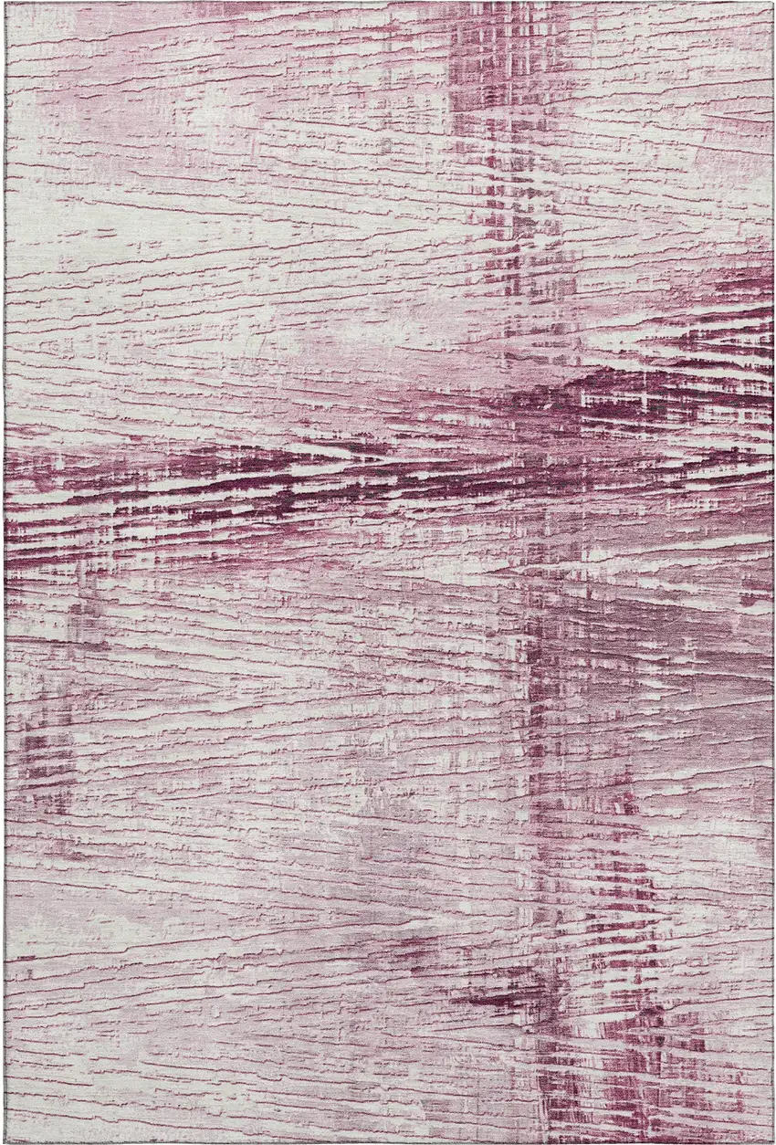 Blush And Ivory Striped Washable Area Rug With UV Protection Photo 6