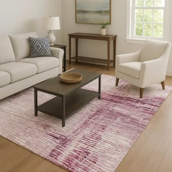 Blush And Ivory Striped Washable Area Rug With UV Protection Photo 5