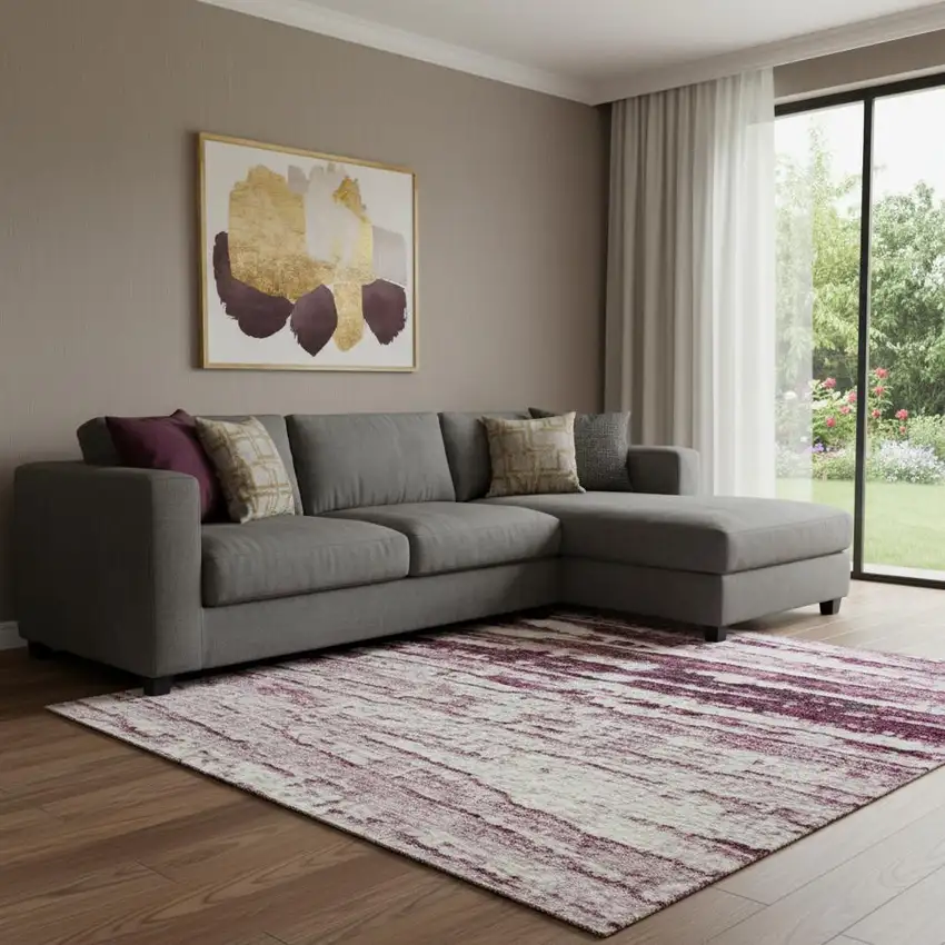 Blush And Ivory Striped Washable Area Rug With UV Protection Photo 2