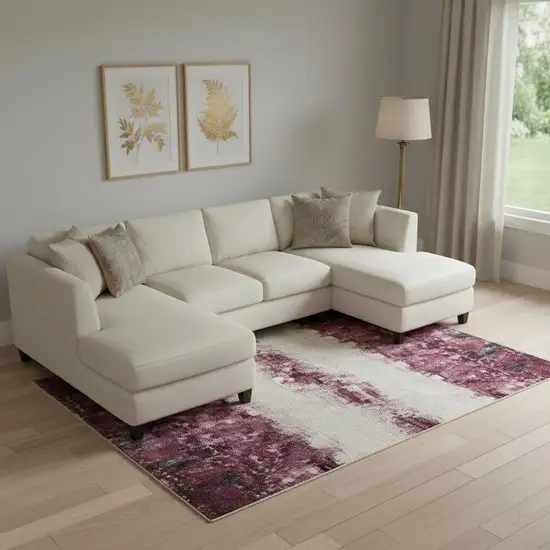 Blush And Ivory Striped Washable Area Rug With UV Protection Photo 2