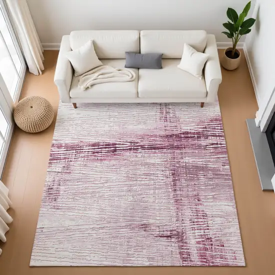 Blush And Ivory Striped Washable Area Rug With UV Protection Photo 5