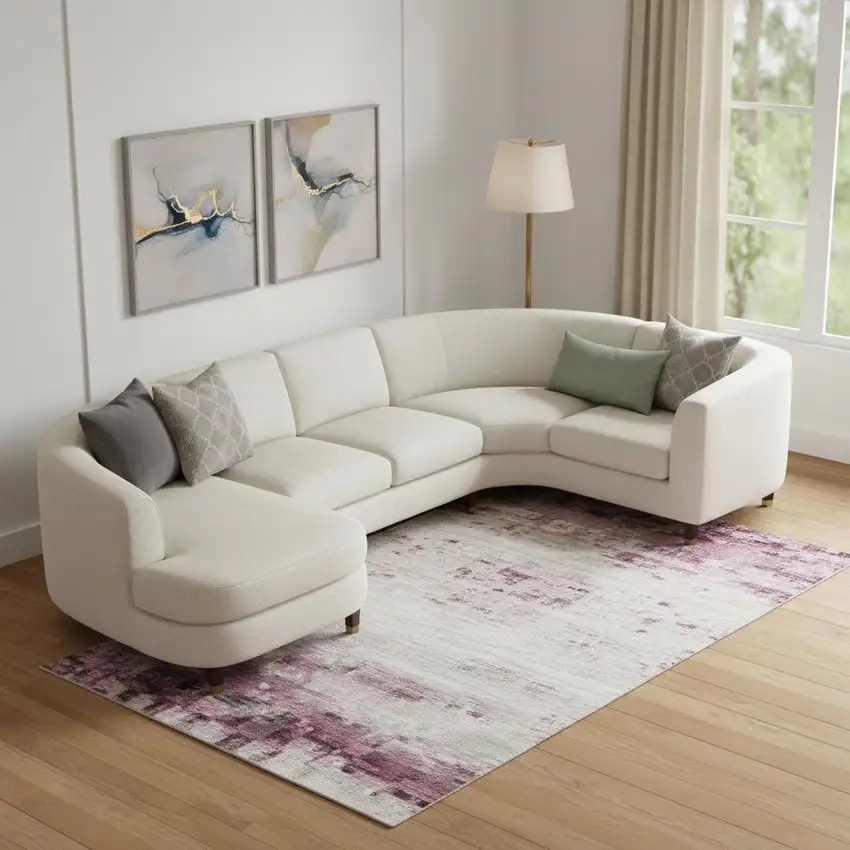 Blush And Ivory Striped Washable Area Rug With UV Protection Photo 2