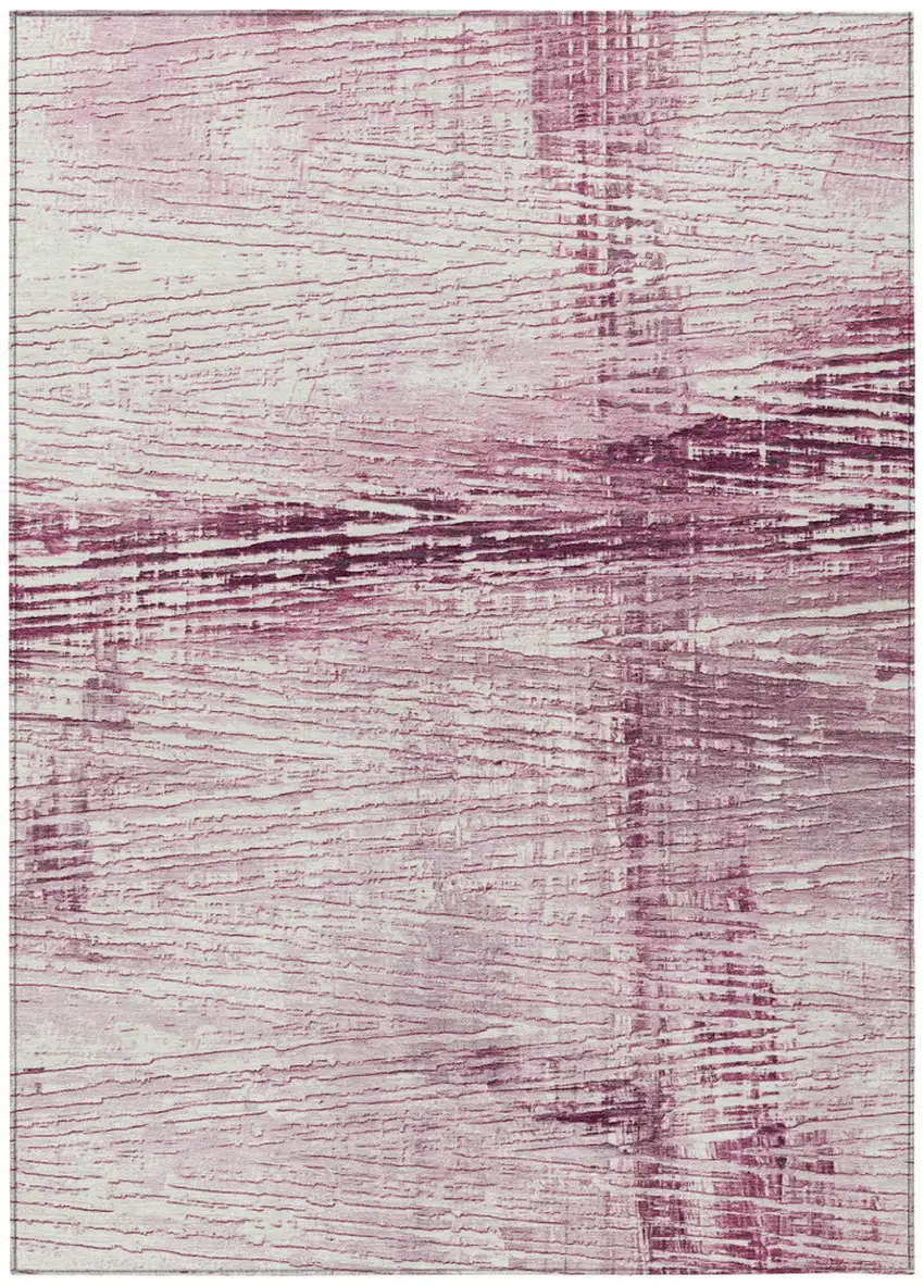 Blush And Ivory Striped Washable Indoor Outdoor Area Rug Photo 9