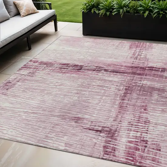 Blush And Ivory Striped Washable Indoor Outdoor Area Rug Photo 2