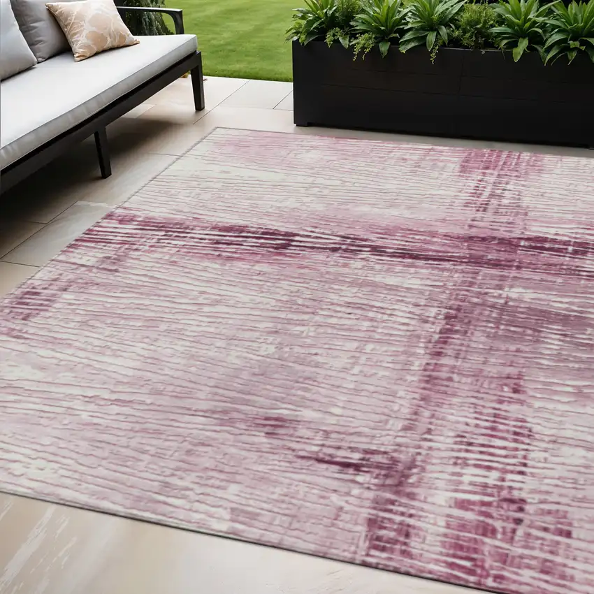 Blush And Ivory Striped Washable Indoor Outdoor Area Rug Photo 2