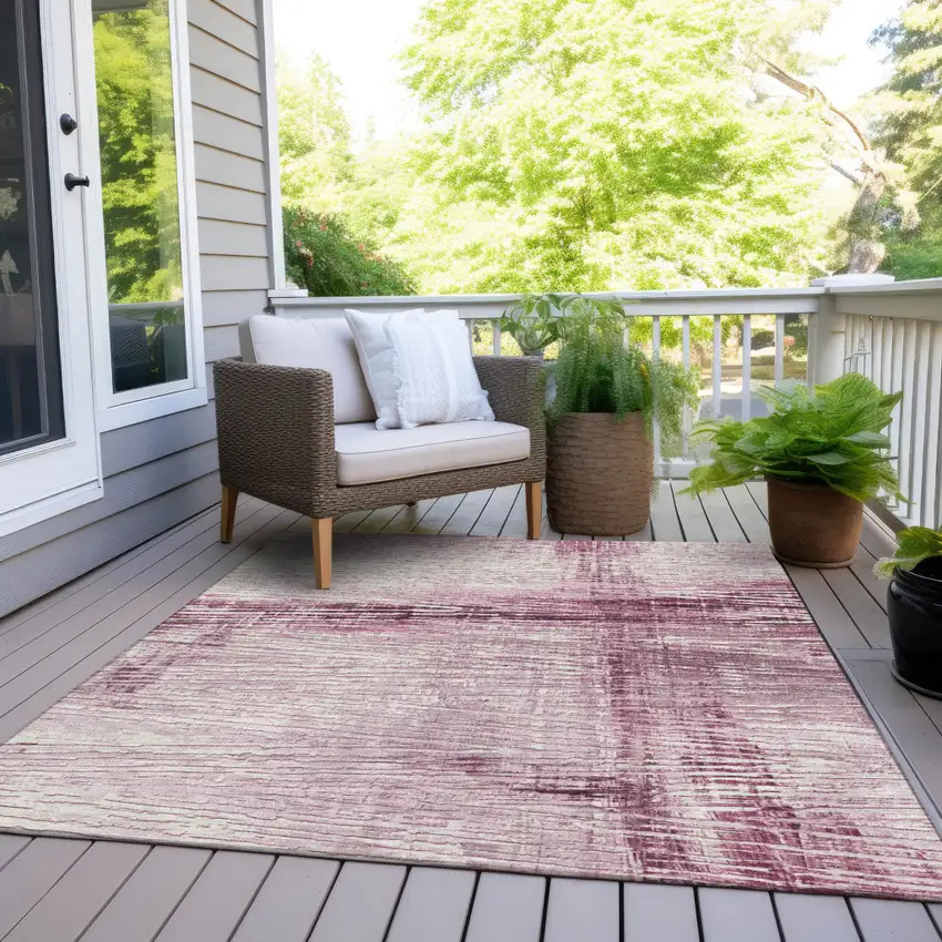 Blush And Ivory Striped Washable Indoor Outdoor Area Rug Photo 8