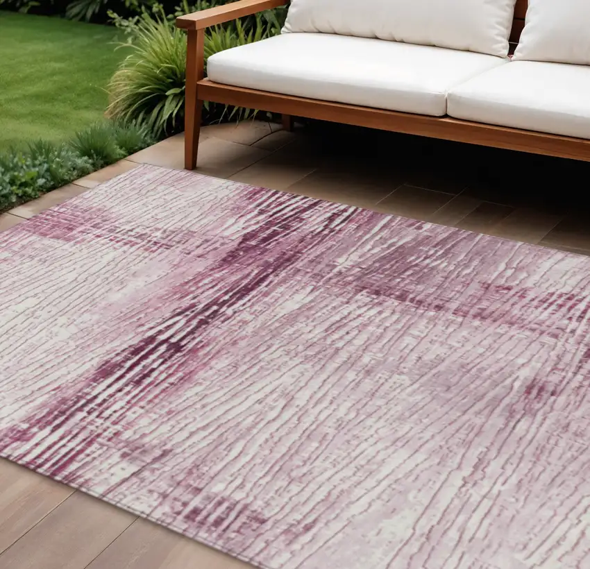 Blush And Ivory Striped Washable Indoor Outdoor Area Rug Photo 2