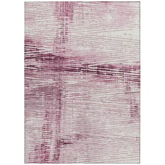 Blush And Ivory Striped Washable Indoor Outdoor Area Rug Photo 9