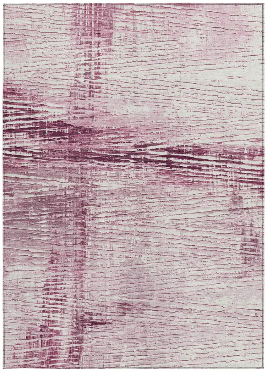 Blush And Ivory Striped Washable Indoor Outdoor Area Rug Photo 9