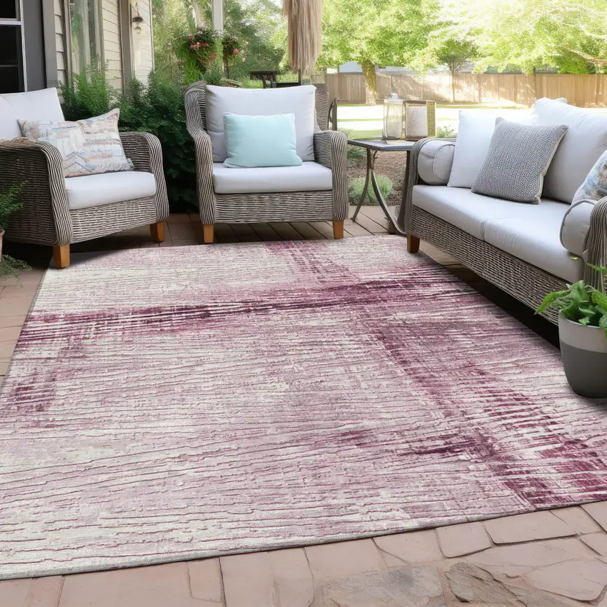 Blush And Ivory Striped Washable Indoor Outdoor Area Rug Photo 4