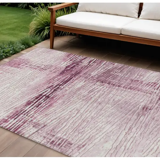 Blush And Ivory Striped Washable Indoor Outdoor Area Rug Photo 2