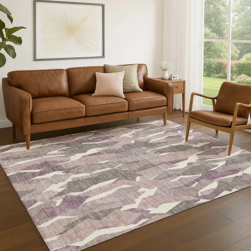 Blush And Ivory Striped Washable Indoor Outdoor Area Rug Photo 8