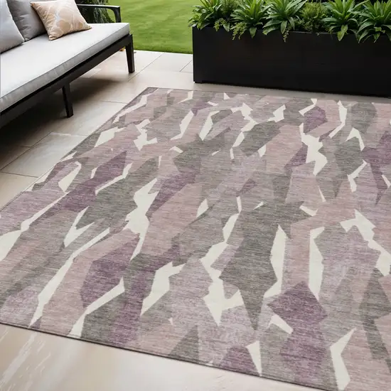 Blush And Ivory Striped Washable Indoor Outdoor Area Rug Photo 1