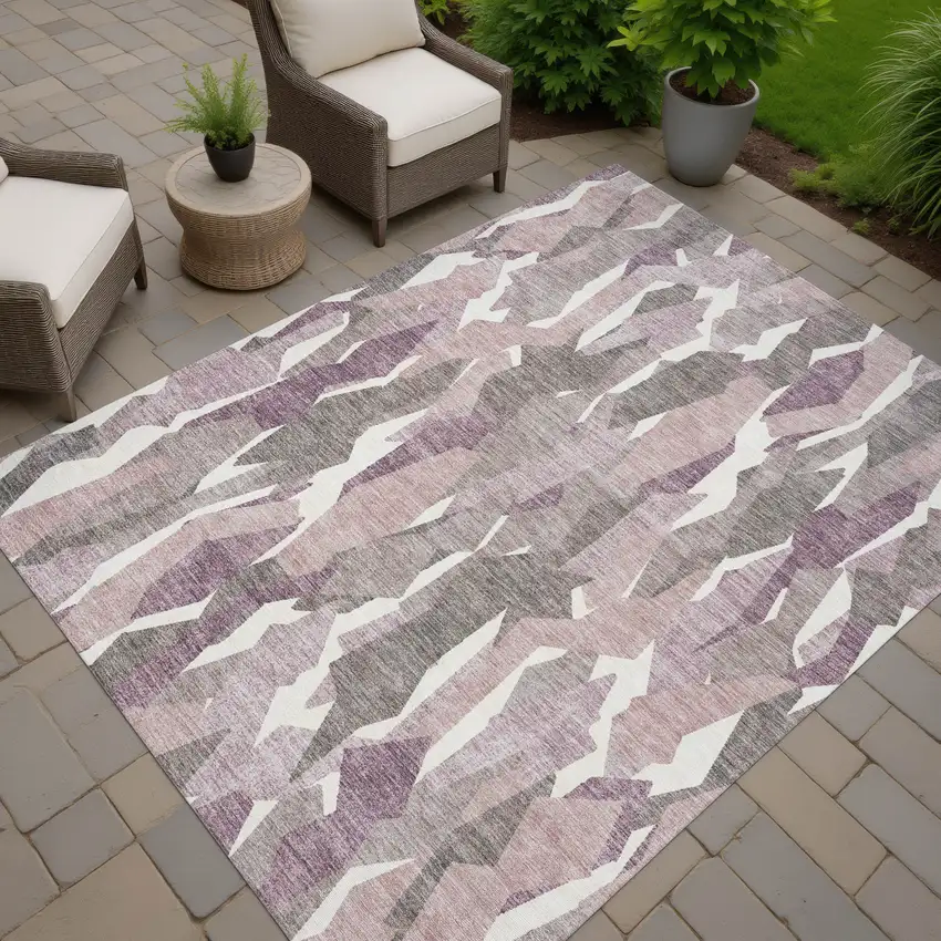 Blush And Ivory Striped Washable Indoor Outdoor Area Rug Photo 6