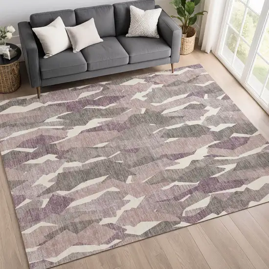 Blush And Ivory Striped Washable Indoor Outdoor Area Rug Photo 8