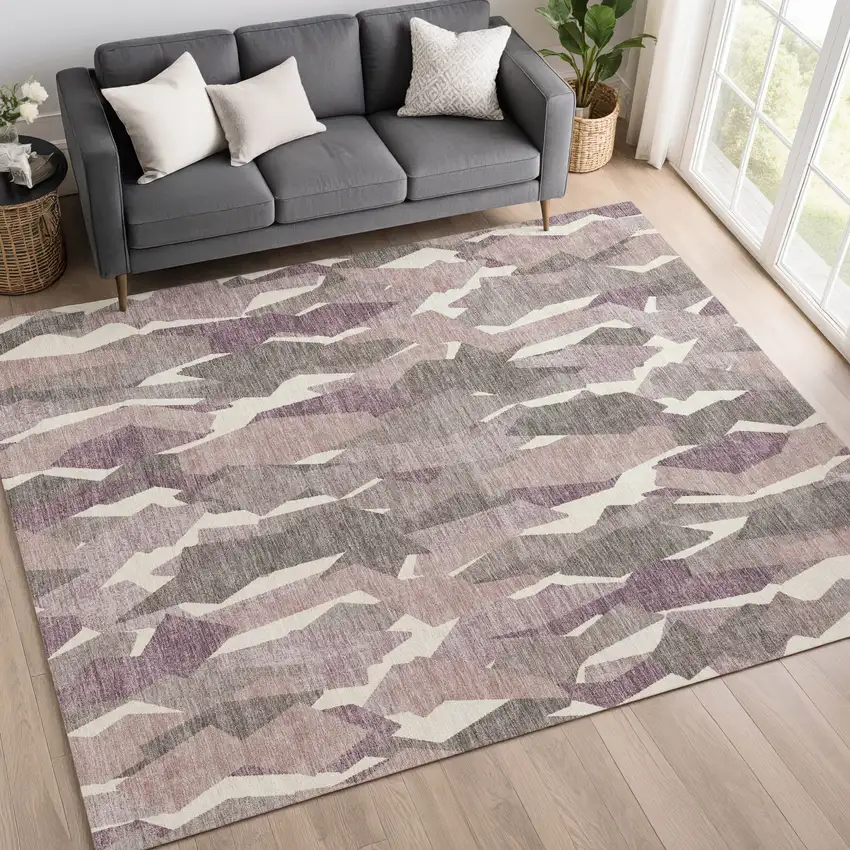 Blush And Ivory Striped Washable Indoor Outdoor Area Rug Photo 9