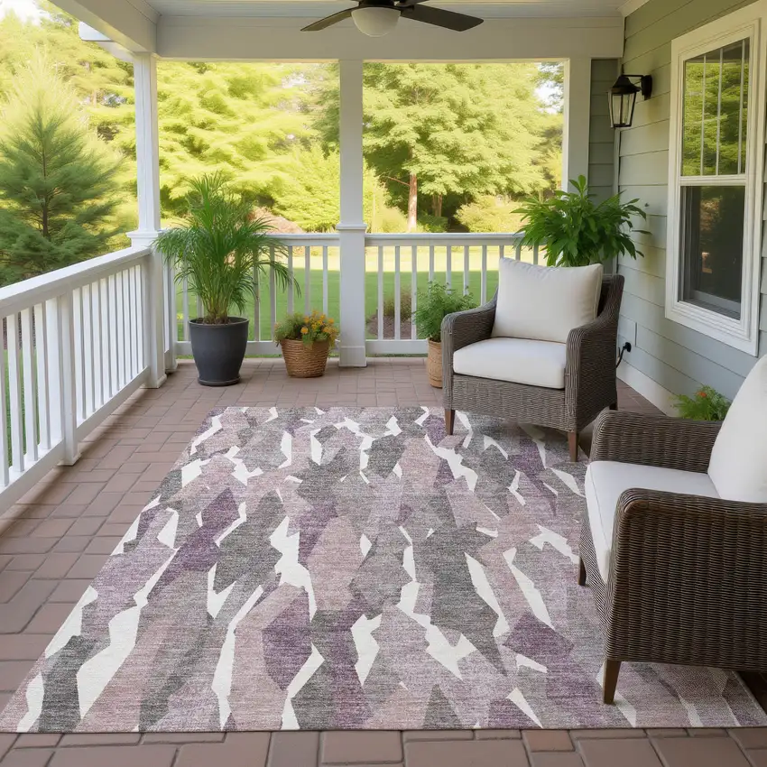 Blush And Ivory Striped Washable Indoor Outdoor Area Rug Photo 9