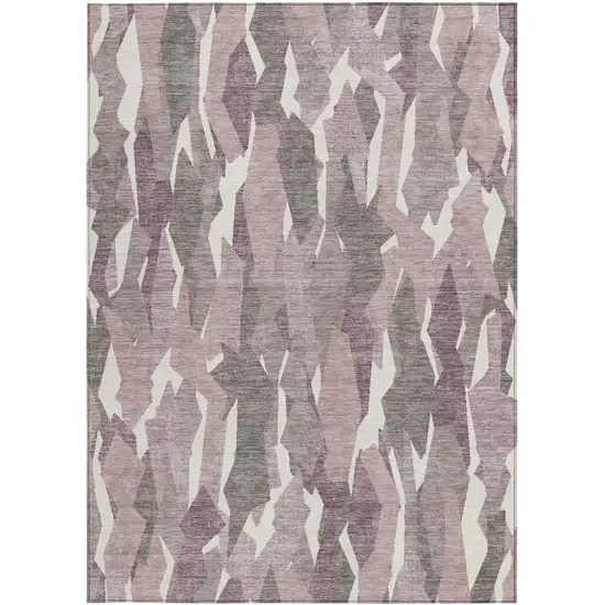 Blush And Ivory Striped Washable Indoor Outdoor Area Rug Photo 4