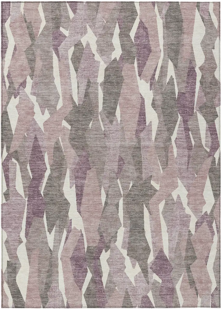 Blush And Ivory Striped Washable Indoor Outdoor Area Rug Photo 2