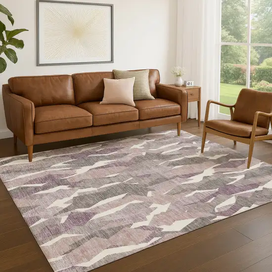 Blush And Ivory Striped Washable Indoor Outdoor Area Rug Photo 8