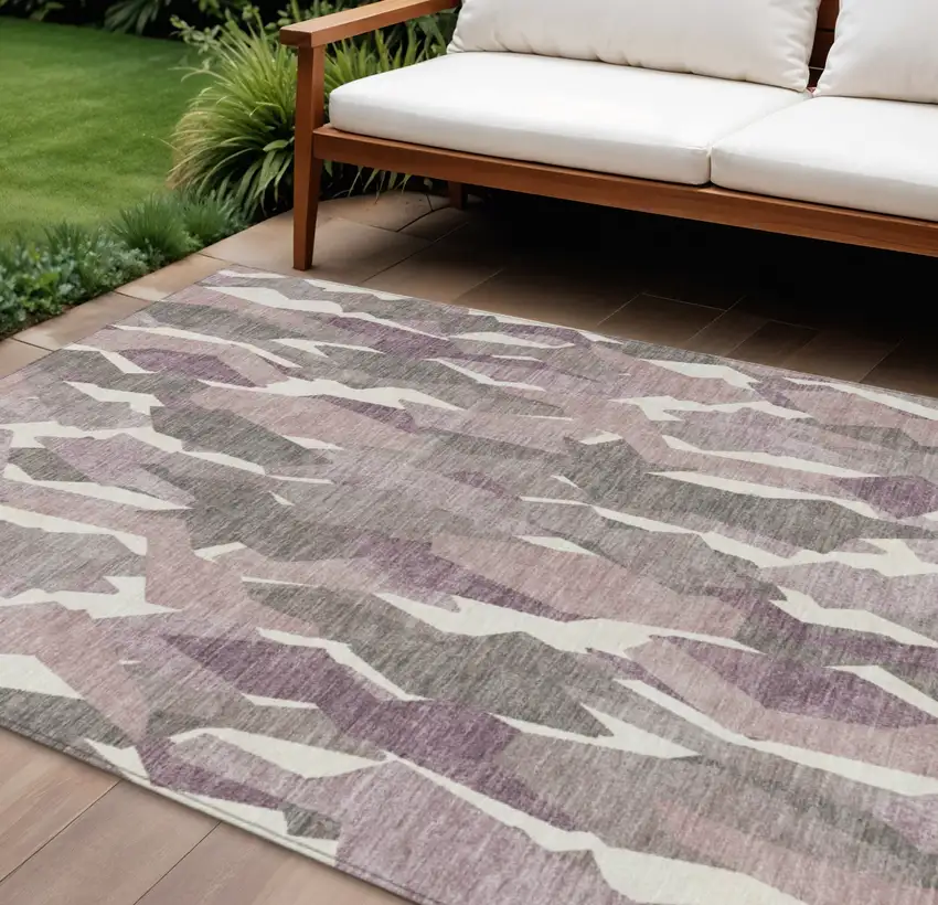 Blush And Ivory Striped Washable Indoor Outdoor Area Rug Photo 1