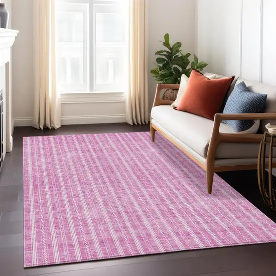Blush And Ivory Striped Washable Indoor Outdoor Area Rug Photo 9